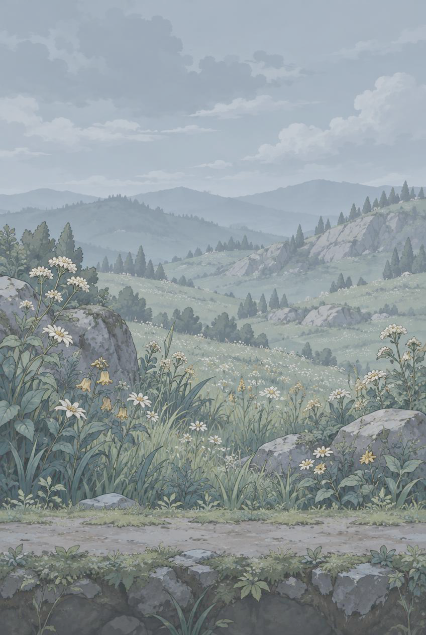 高地野花田背景