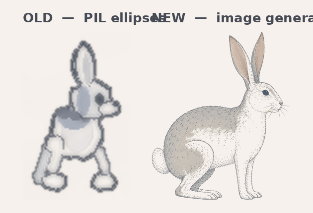左=代码用 PIL 椭圆拼的,右=生图工具生成
