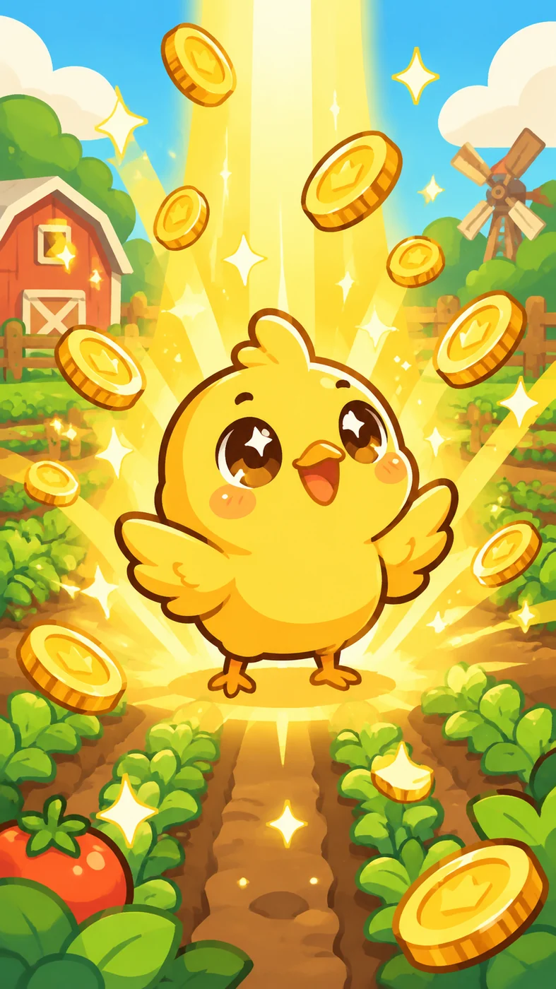 金色小鸡时刻:光柱 + 金币飞散 + 稀有惊喜